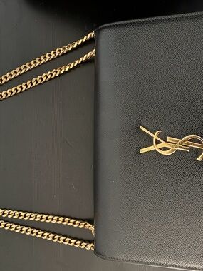 Saint Laurent Medium Black Leather Crossbody Bag with Gold Chain